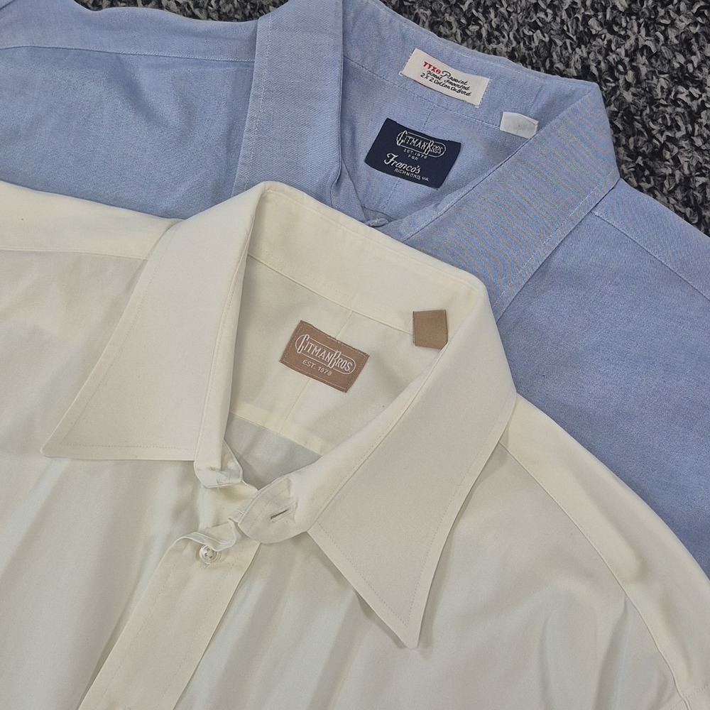 Lot of 2 Gitman Bros Button Down Shirt Mens 17.5 37‎ Blue Off White Made in USA